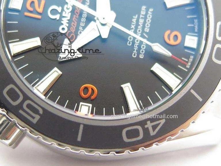 0812 Contemporary Planet Ocean SS Bp Maker 45mm Black Bezel Orange Numbers On SS Bracelet A 8217